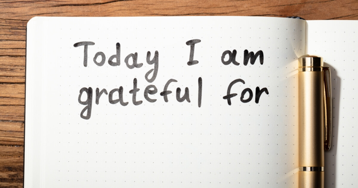 Handwritten page with words "I am grateful for"