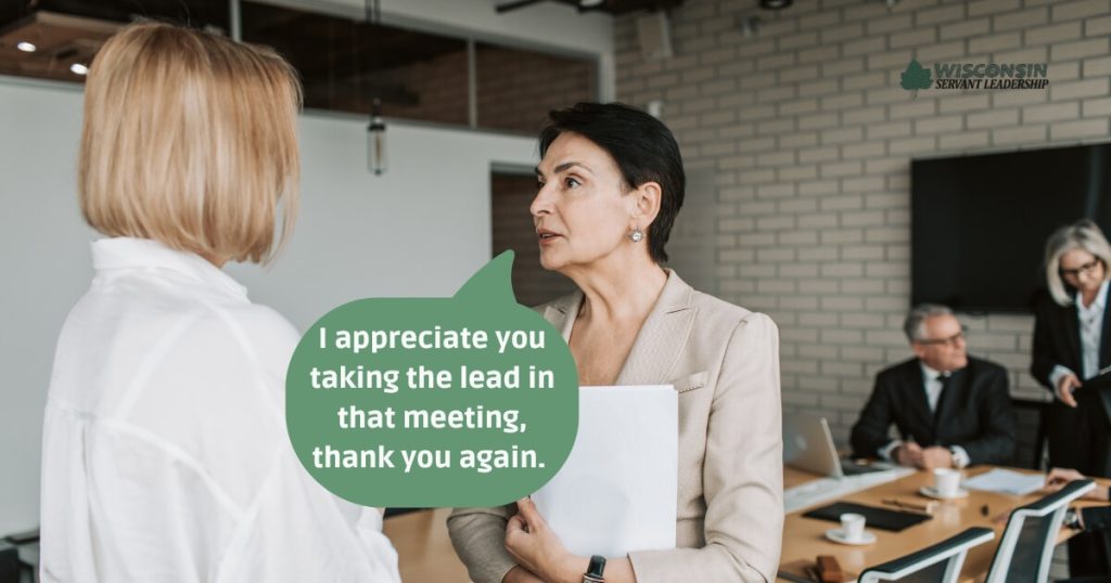 leader saying, I appreciate you taking the lead in that meeting, thank you again